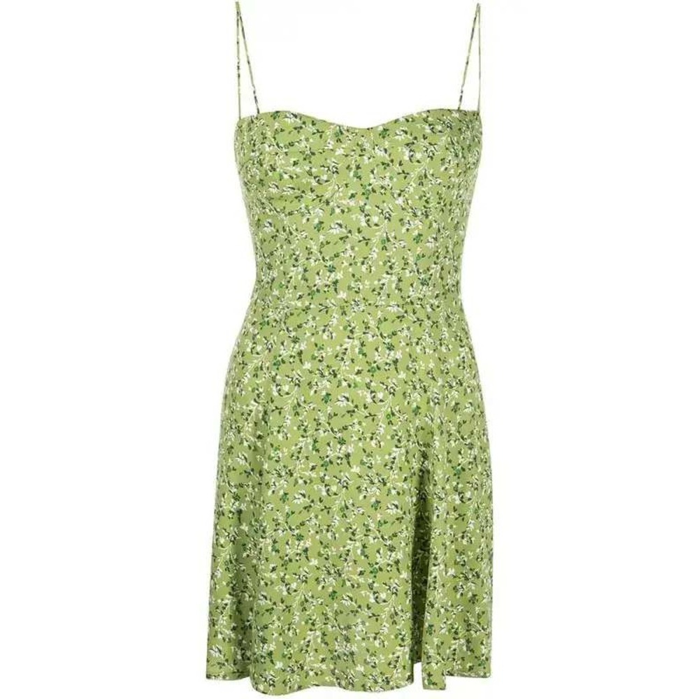 Reformation Saskia Mini Dress 8 Green Ditzy Floral Smocked Sundress Cottagecore